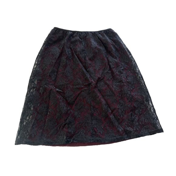 VTG Vintage Studio Small Red and Black Lace Overlay Pull on Mini Skirt Goth Vamp - Picture 2 of 5